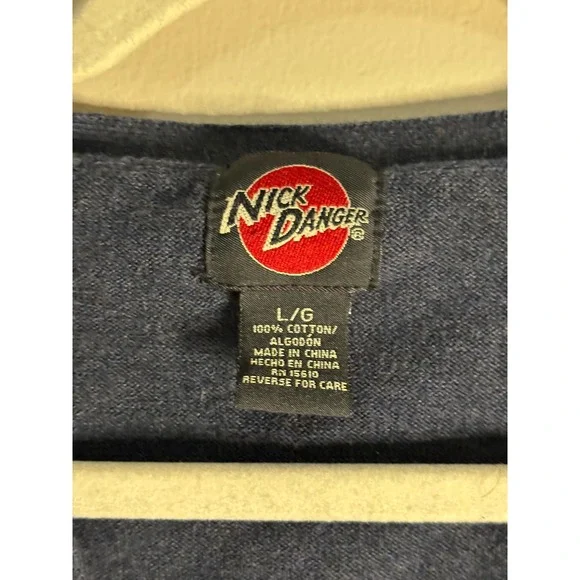 Nick Danger Mens Navy Blue Cotton V-Neck Cardigan Sweater Cargo Pockets Large - Picture 2 of 6